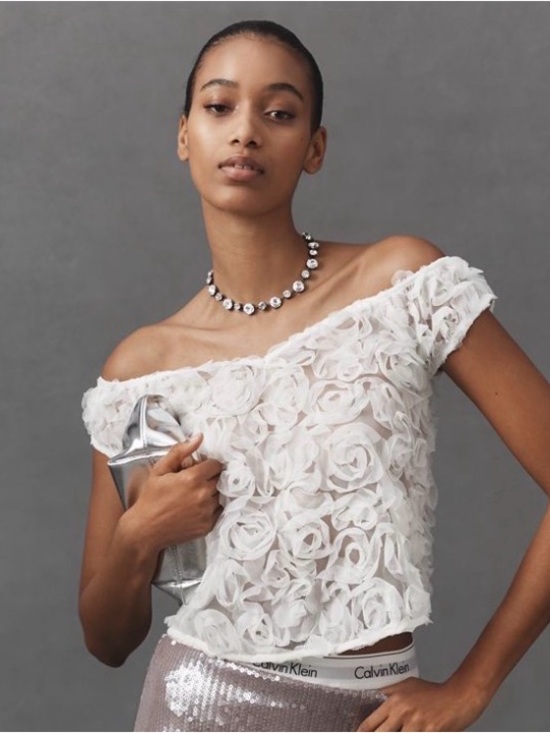 Anthropologie Tops - Anthropologie White Off-Shoulder 3D Floral Appliqué Top